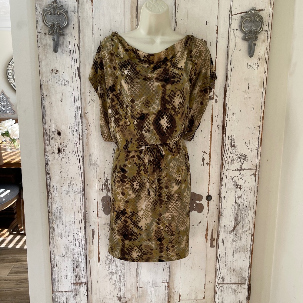Azure Size Small Womam's Green Brown Ivory Gray Dolman Cowl Belted Blouson Dress
